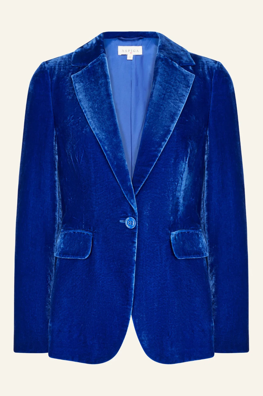 Asha Azure Blue Velvet Blazer by Aspiga London
