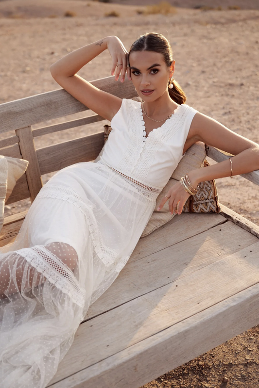 Yvette Ecru Tulle Polkadot Dress