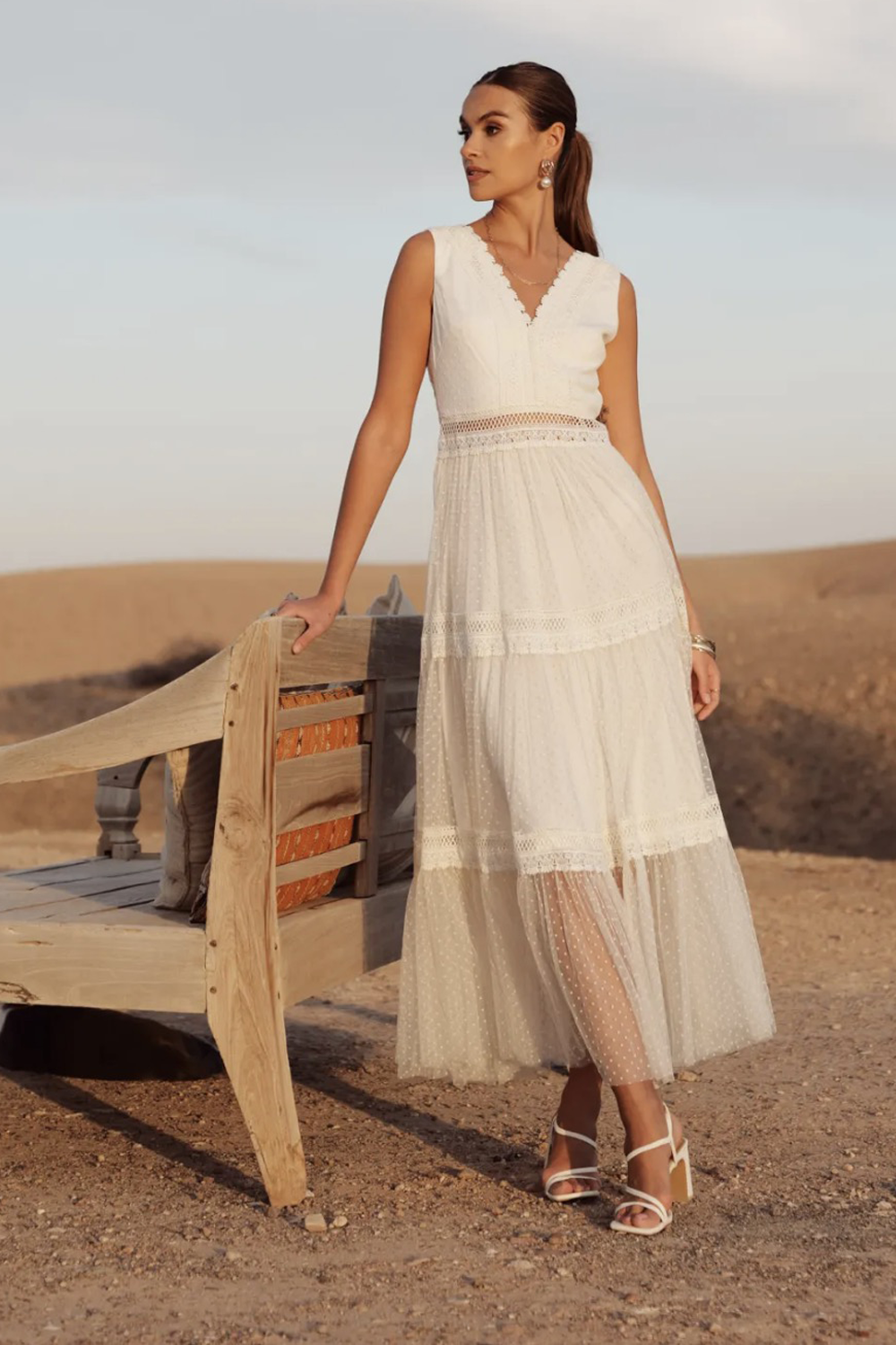 Yvette Ecru Tulle Polkadot Dress