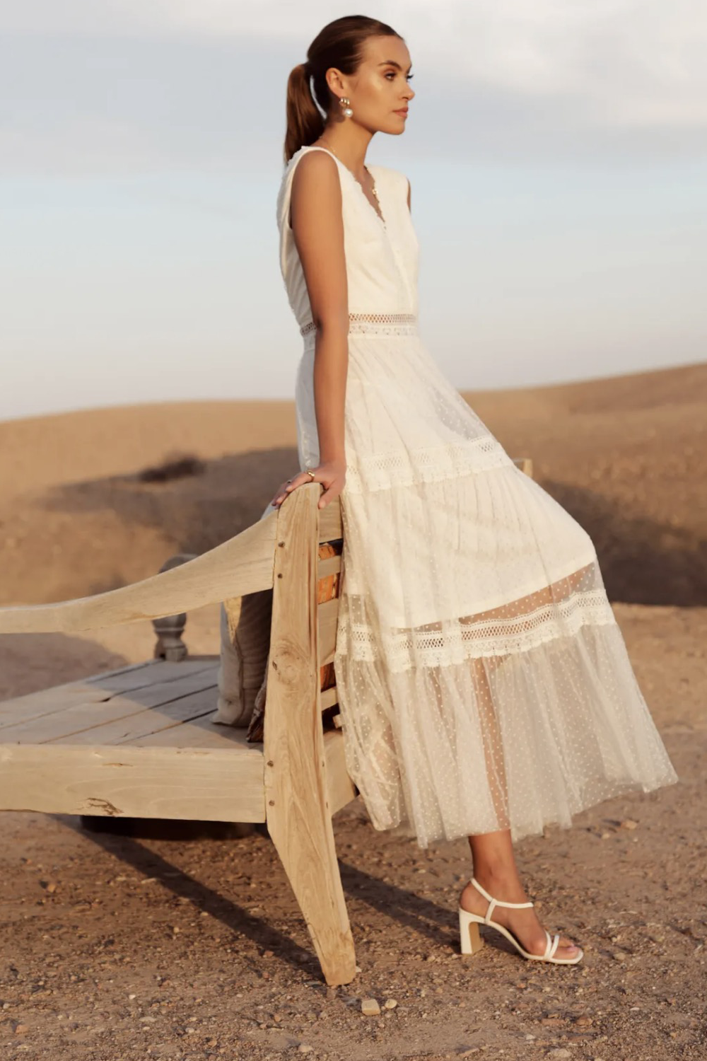 Yvette Ecru Tulle Polkadot Dress