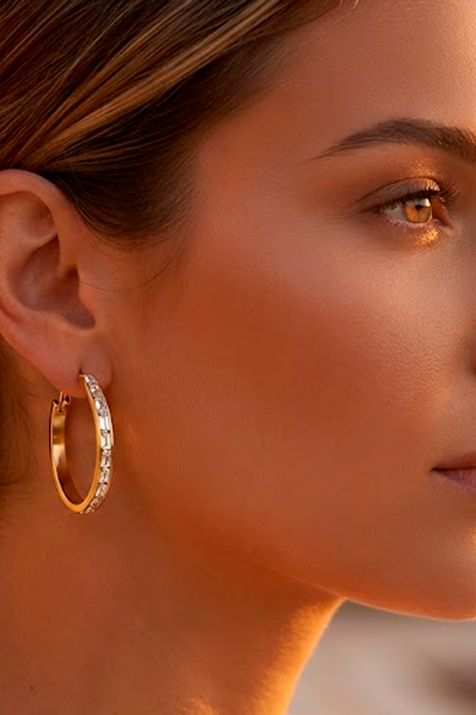 Diamond Baguette Hoops