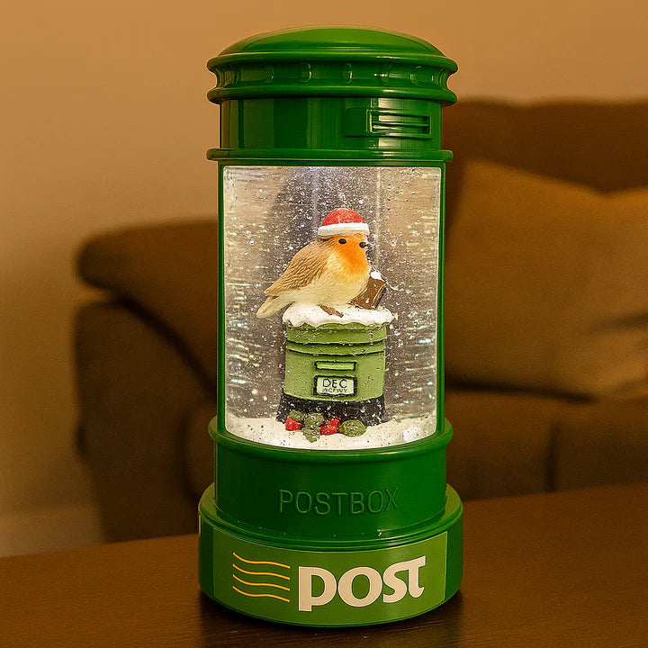 Robin in His Christmas Postbox Light Up Snow Globe