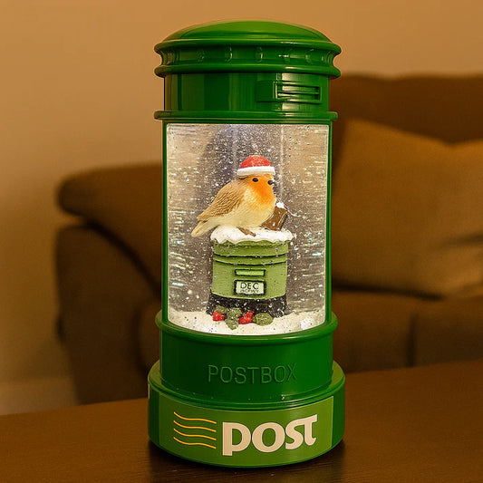 Robin in His Christmas Postbox Light Up Snow Globe