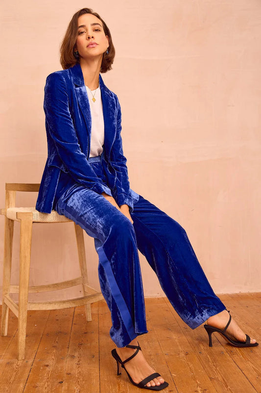 Asha Azure Blue Velvet Trousers by Aspiga London