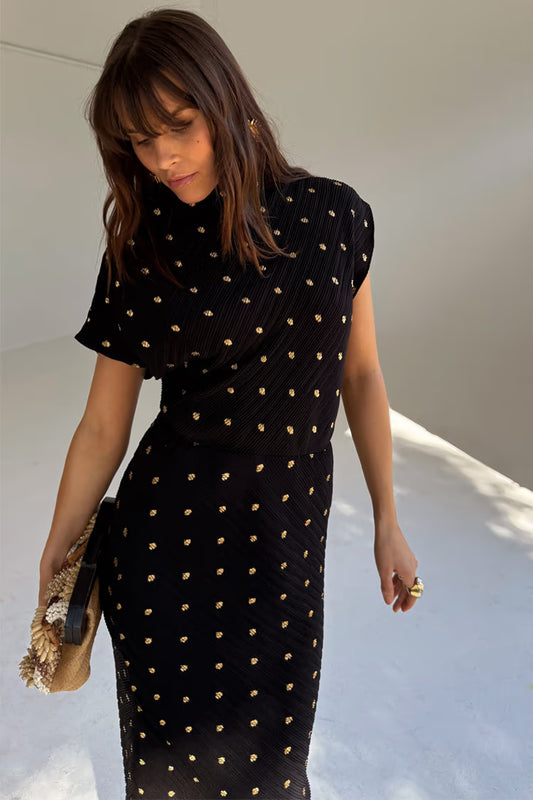 Black Plisée Desiree Dress