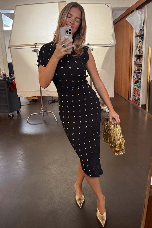 Black Plisée Desiree Dress