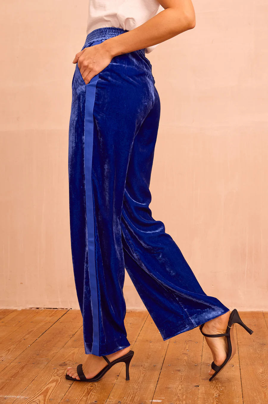 Asha Azure Blue Velvet Trousers by Aspiga London