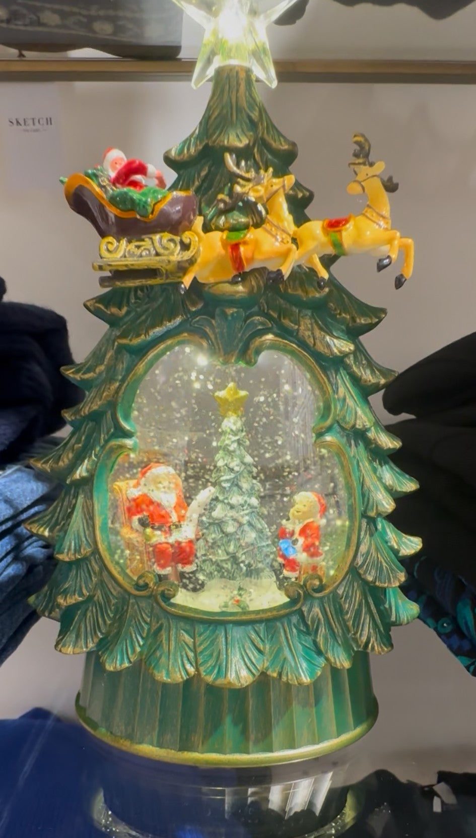 Santa on His Sleigh Light Up Snow Globe