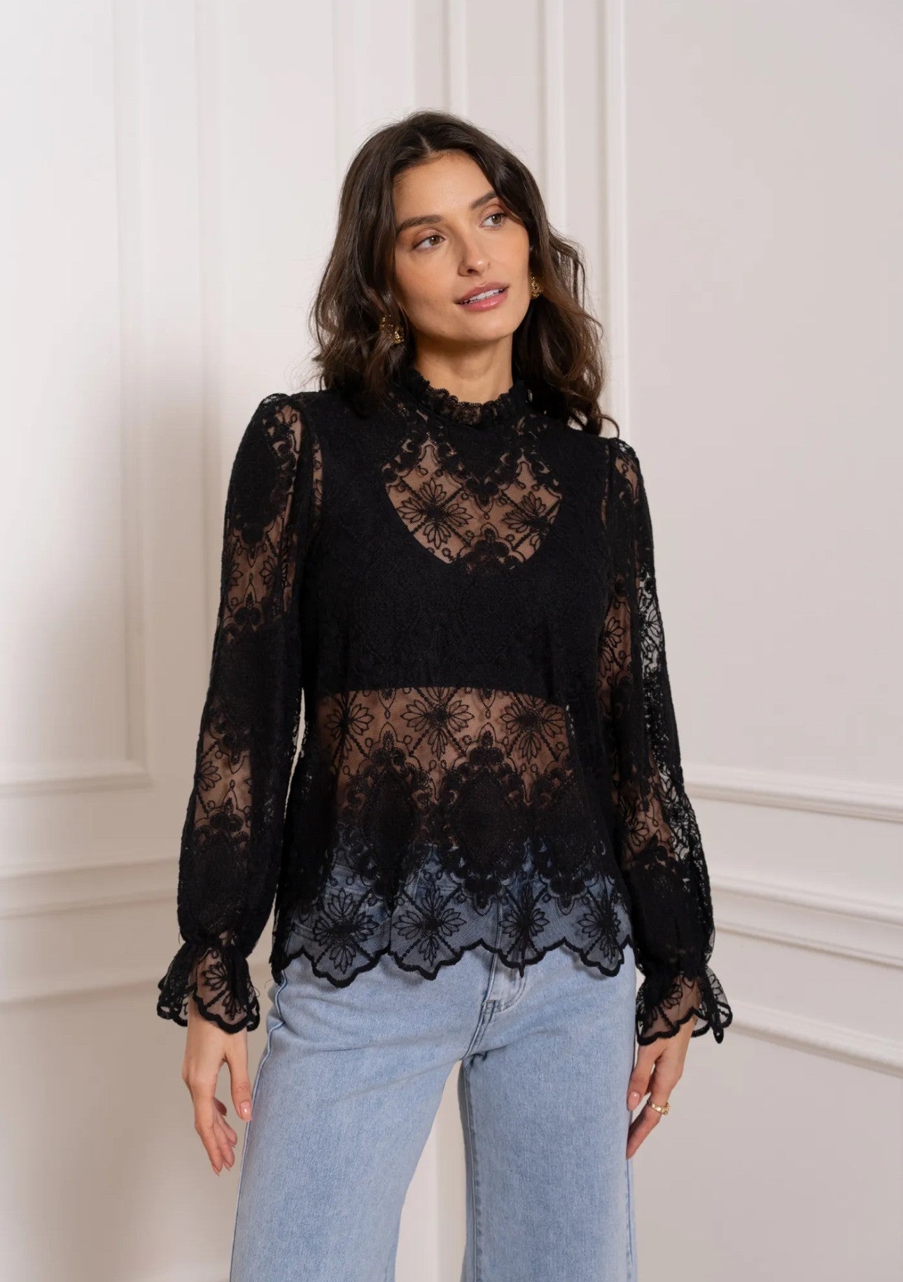 Biba Cotton Shirt with Lace Embroidery